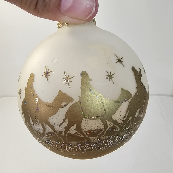 PASTEL VTG Glass Christmas Bulbs 12pc Nativity Snowflake Gold Mauve Xmas Tree - Picture 10 of 12
